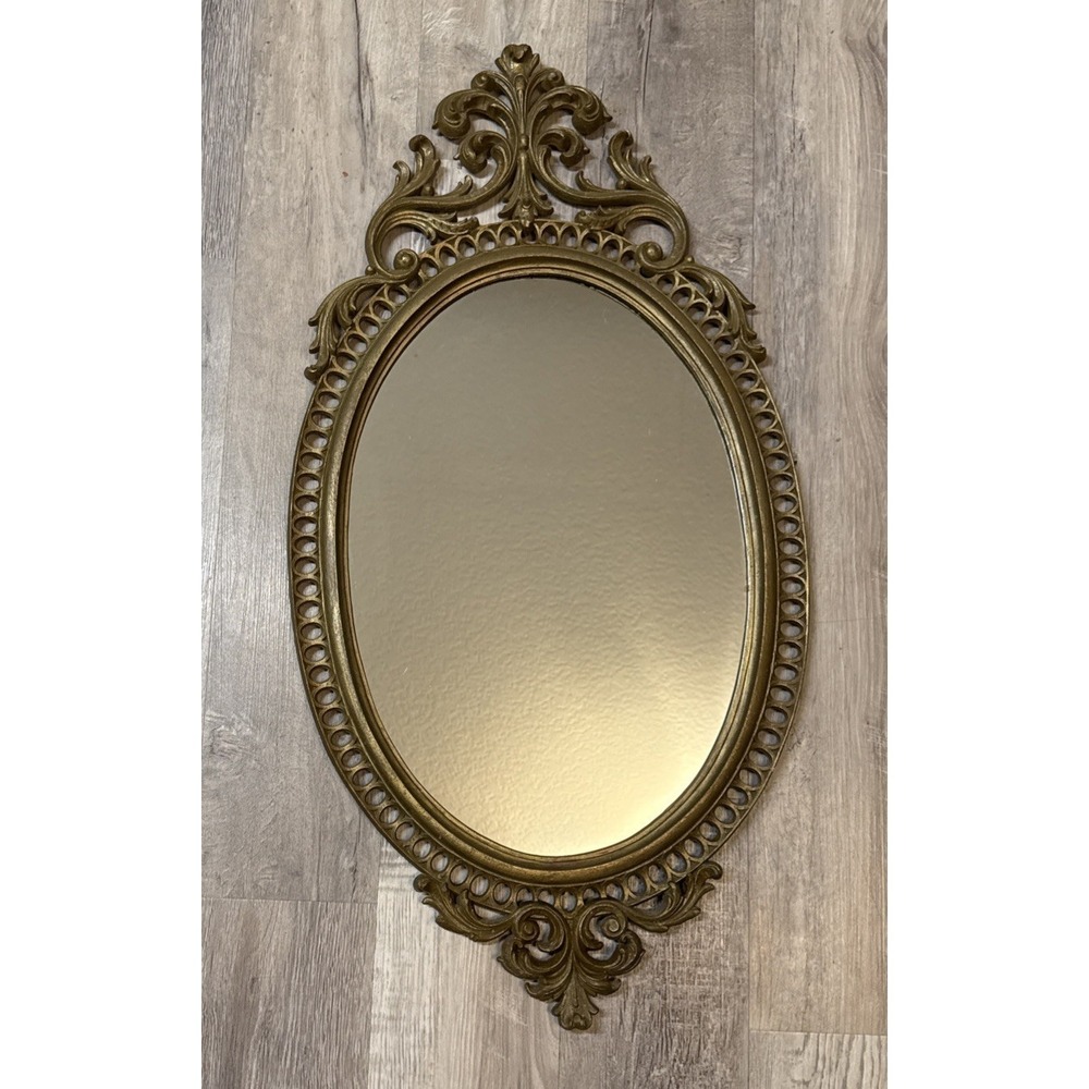 Vintage Burwood #4421 Hollywood Regency Oval Gold Wall Mirror Ornate